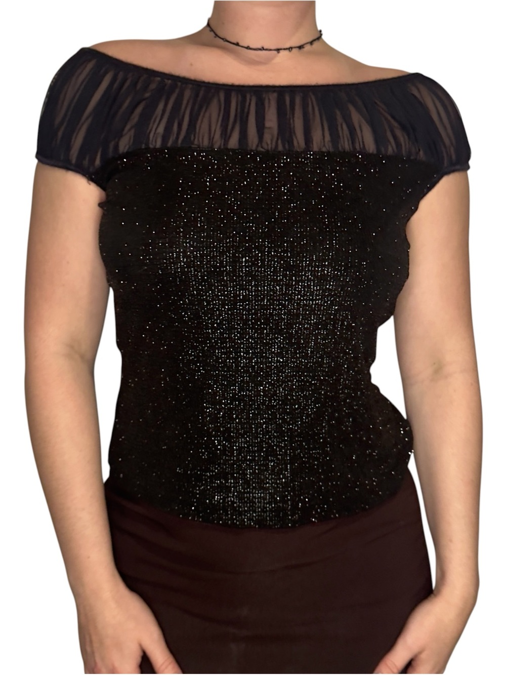 Y2K Black Sparkle Ruffle Top